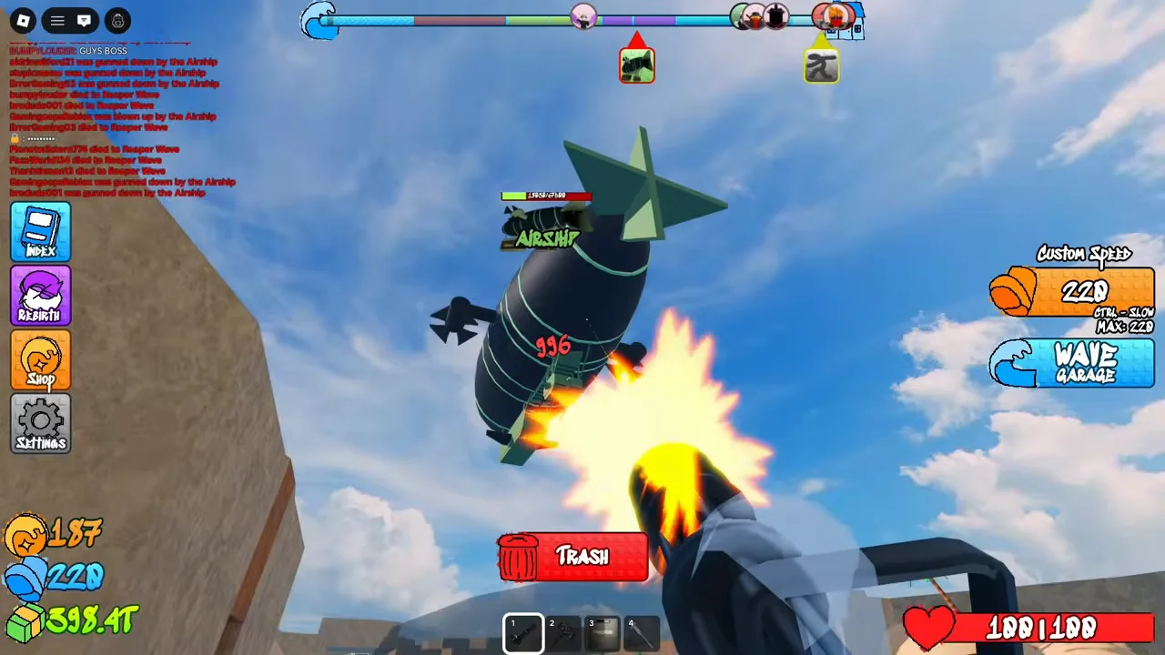 The player fires upward at the Airship boss